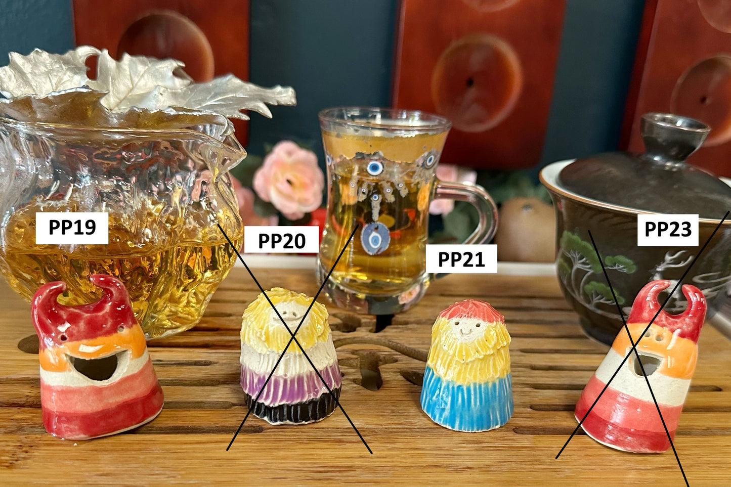 PP19 (lesbian flag slug), PP21 (pan flag yeti)