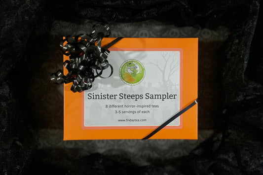 Sinister Steeps sampler box in orange and black