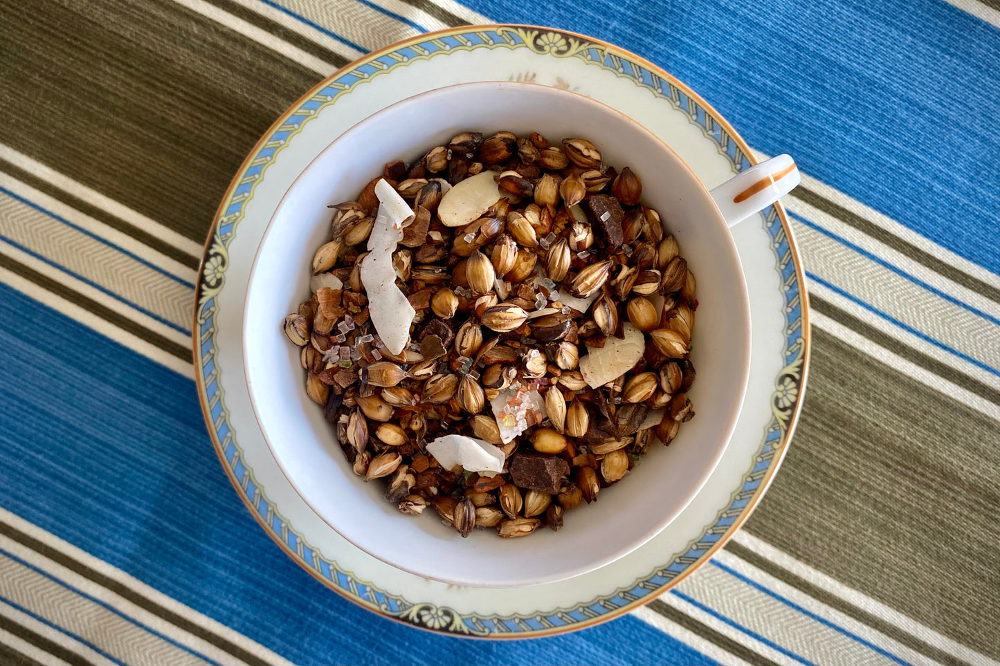 teacup full of barley and other yummy ingredients