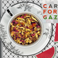 cup of tea with flowers inside and "care for gaza" logo