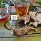 A slug shaped tea pet with rainbow dots down its back, labeled S1