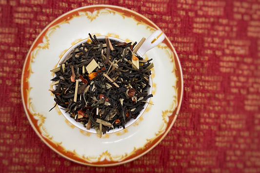 A teacup full of tea leaves