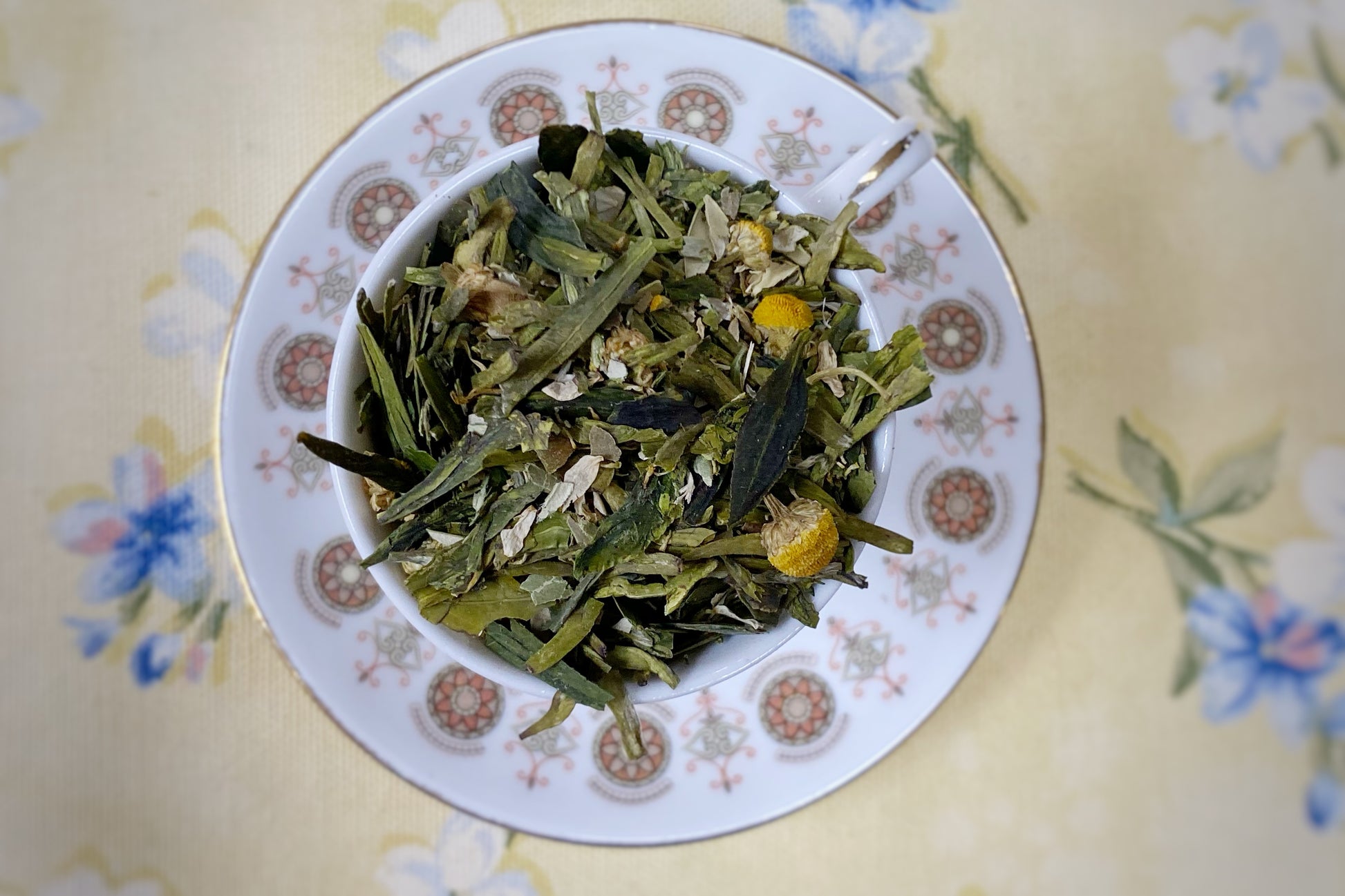 A cup full of tea leaves